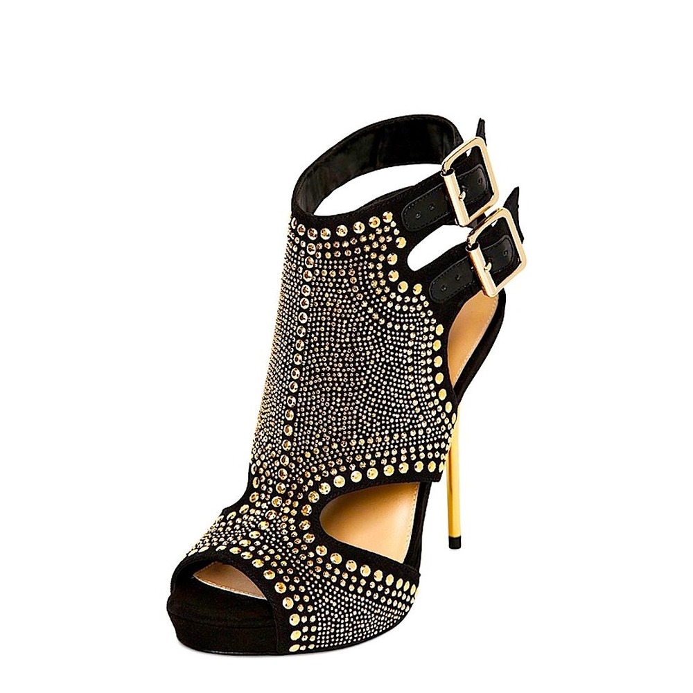 Carvela Kurt Geiger Black Gold Studded Rhinestone 5 Inch Stiletto Sandals 39 8